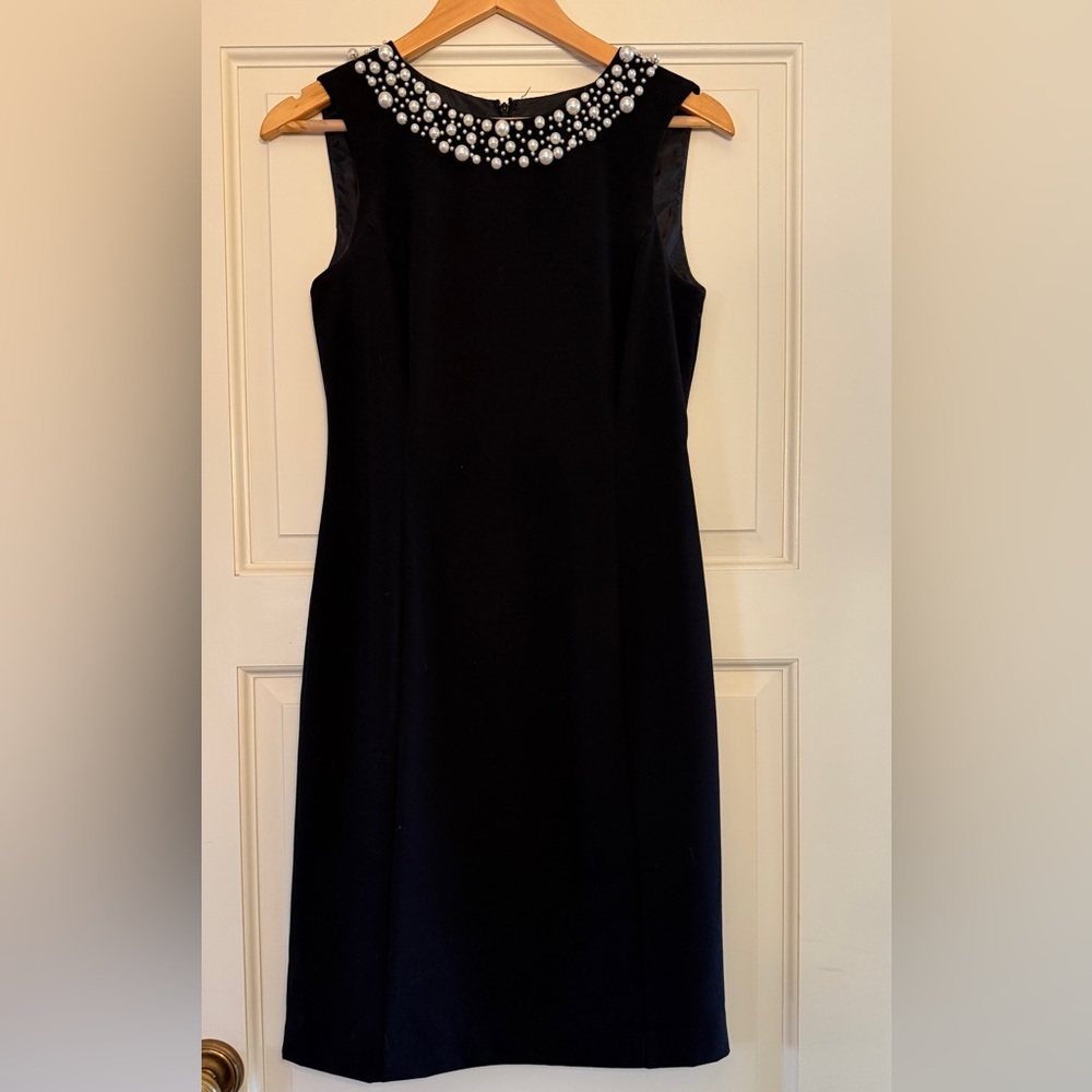 Elegant Black Sleeveless Dress with detailed neckline